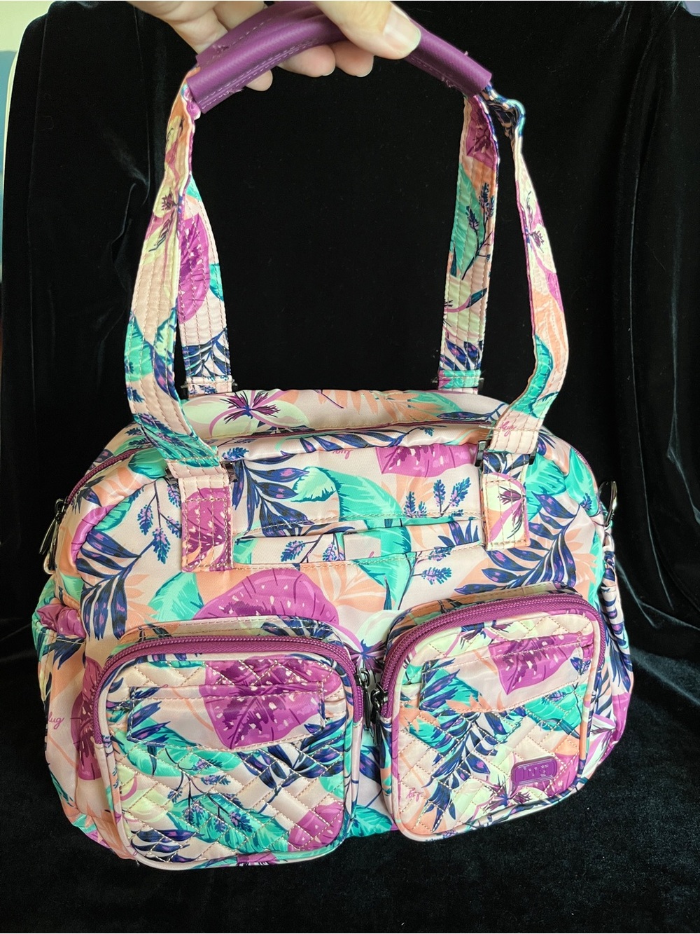 LUG Jumper Quilted Convertible Carryall Travel Bag Floral Azalea No Long Strap